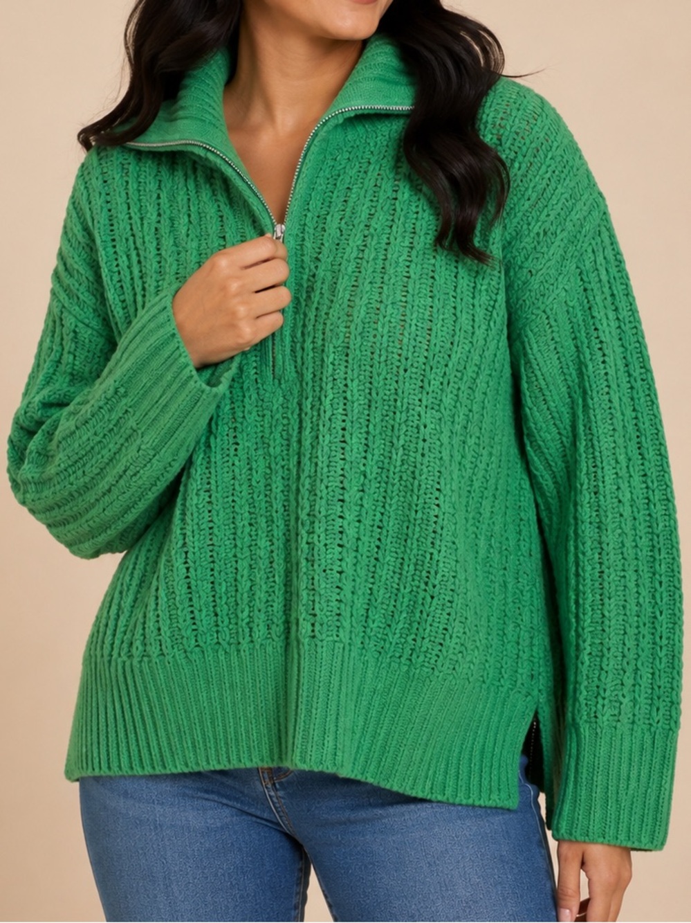Pink Republic | Half-Zip Cable Knit Soft Sweater| Size L | NWOT | Preppy Casual